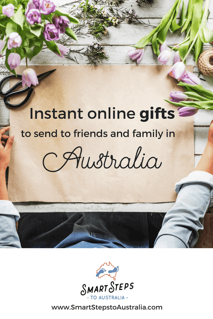 Pinterest image of someone ordering Australia gift ideas and sending flowers