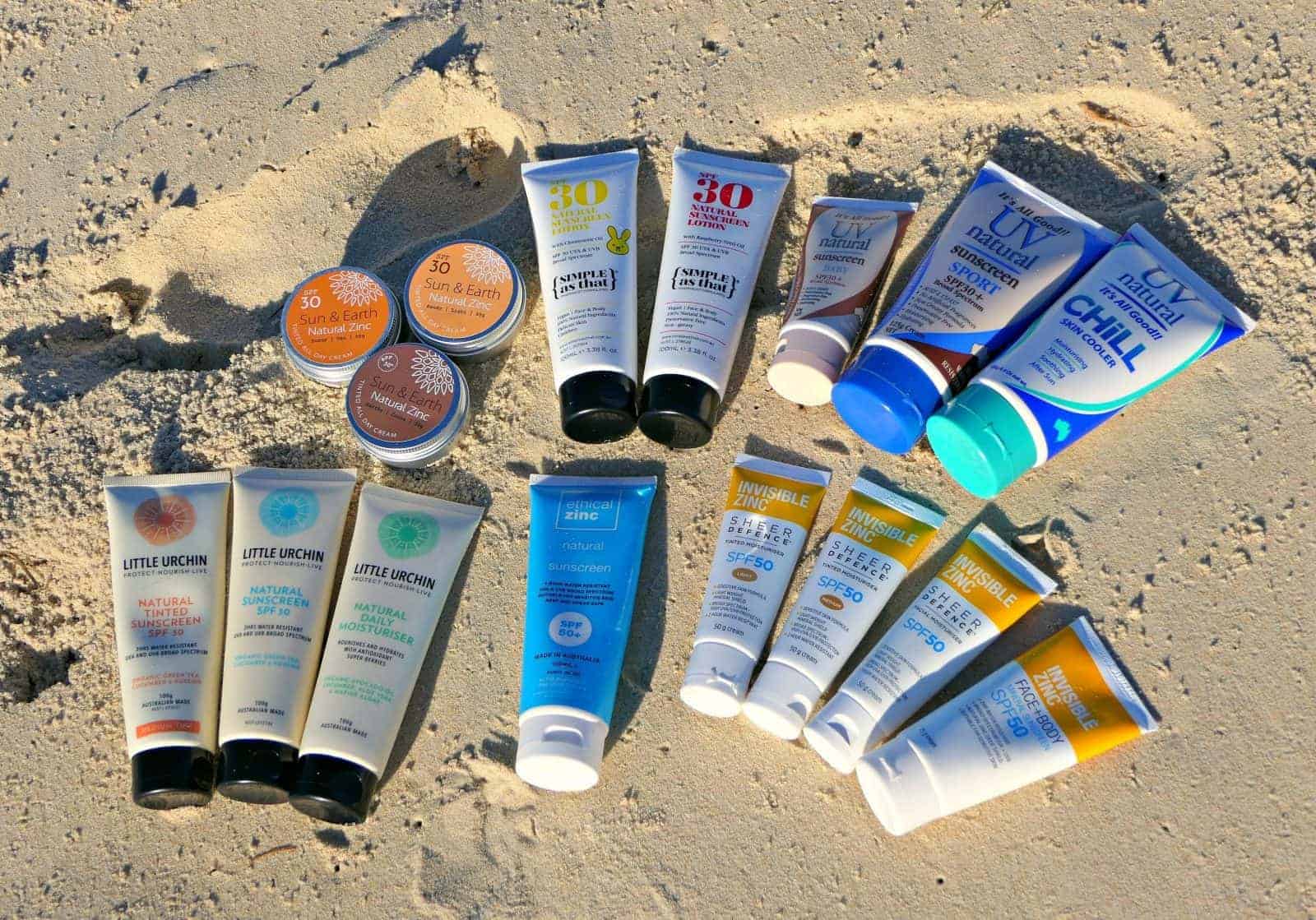 A collection of the best zinc sunscreens in Australia on the sand