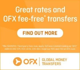 OFX advert for fee-free money transfers