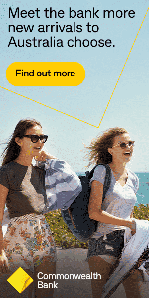 A mum and daughter in an advert for opening your Commonwealth Bank account in Australia from overseas