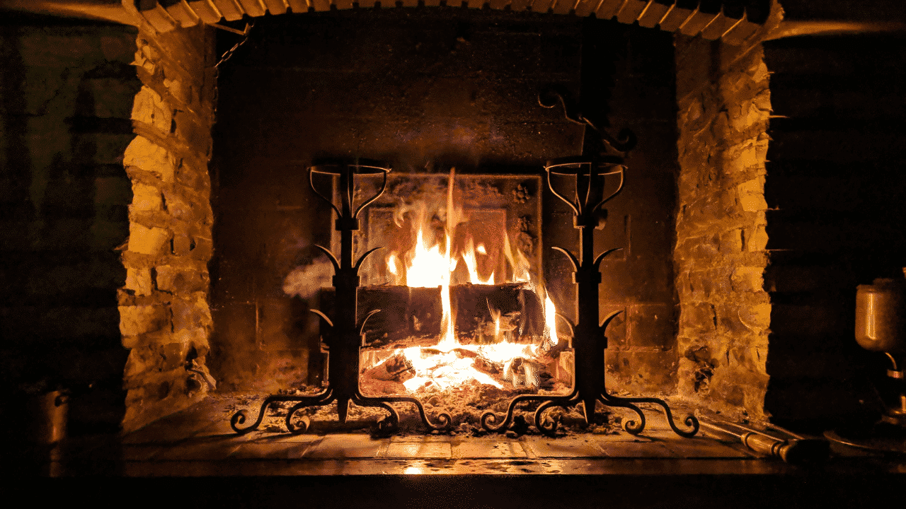A roaring log fire perfect for celebrating Christmas in July