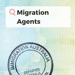 A copy of an immigration visa stamp in a passport with the words Migration Agents over the top